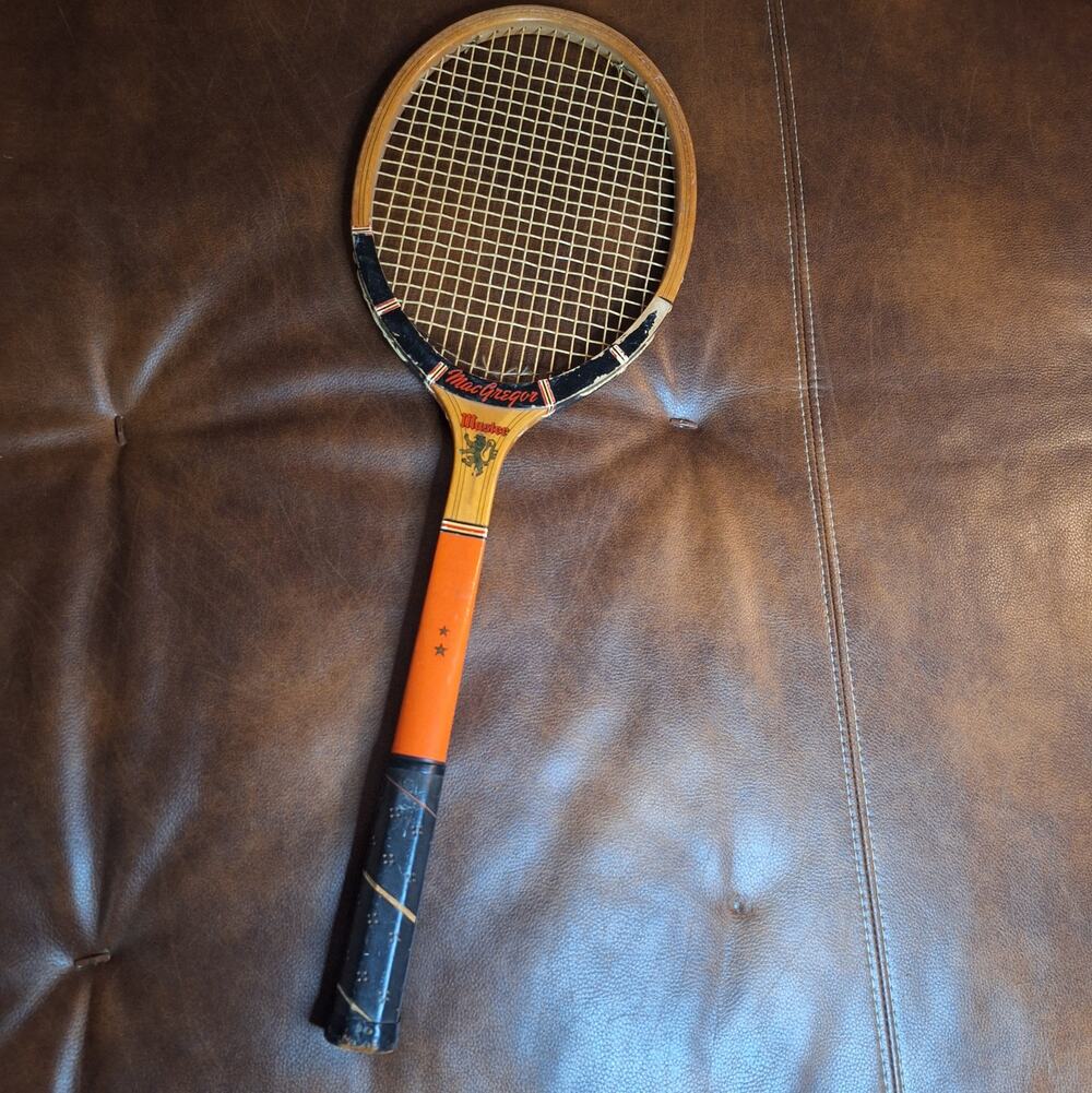 Vintage MacGregor Master Wooden Tennis Racket Leather Grip Retro Sports Decor
